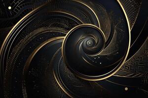 spiral gyllene rader på svart abstrakt bakgrund generativ ai foto