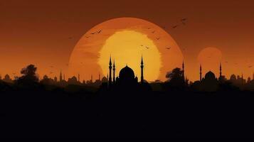 ramadan bakgrund med silhuetter av moskéer. generativ ai foto