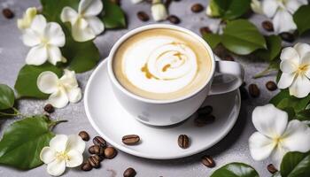 kaffe med blomma , generativ ai foto