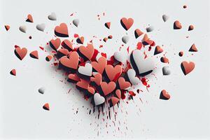 illustration faller hjärtan på vit bakgrund. ai genererad foto