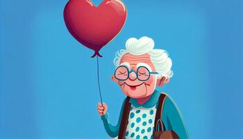 morförälder håll hjärta ballong med leende. ai genererad. foto