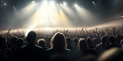 en folkmassan av människor på en stadion sten konsert, leva händelse. ai genererad foto