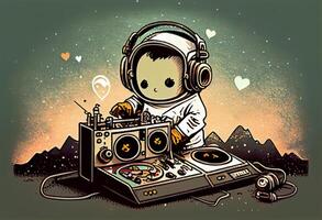 söt kärlek spaceman djing, illustration. ai genererad foto