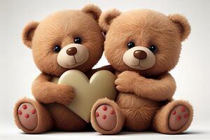 söt teddy björnar innehav en hjärta, på vit bakgrund. ai genererad foto