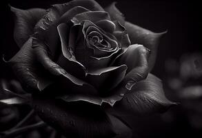 Foto svart reste sig blomma stänga upp mörk ro bakgrund. ai genererad