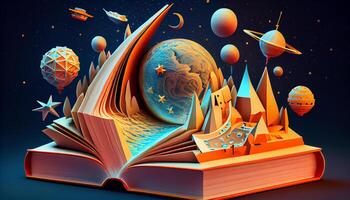 böcker fantasi, 3d illustration. ai genererad. foto