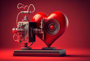 röd statoskop med röd hjärta för värld hälsa dag. ai genererad. foto