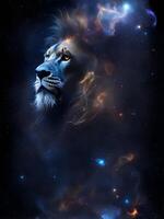 lejon i Plats nebulosa, vatten bläck. ai genererad. foto