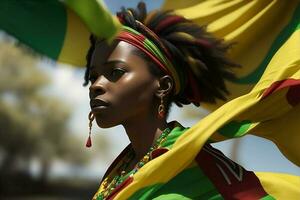 Foto fira juni ett afrikansk kvinna. ai genererad