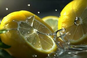Foto närbild citron- med vatten droppar. ai genererad