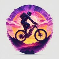 verkan skott av en cyklist cykel synthwave tshirt. ai genererad foto