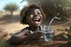 torka brist av vatten problem skrattande barn i afrika. ai genererad foto