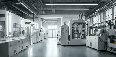 en modern fabrik med cnc fräsning maskiner. ai genererad foto