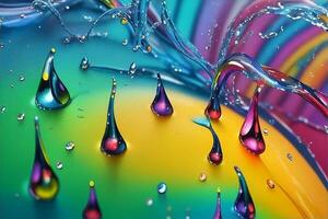 en regnbåge färgad bakgrund med vatten droppar. generativ ai foto