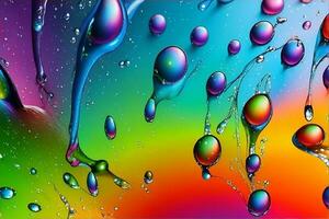 en regnbåge färgad bakgrund med vatten droppar. generativ ai foto