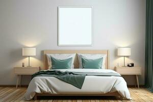 vit tom attrapp duk på en modern sovrum design. ai genererad foto