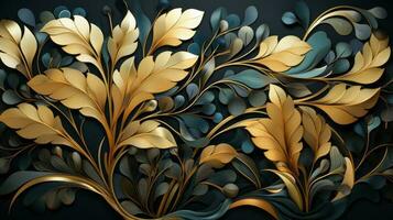 en guld och svart konst deco mönster, i de stil av organisk och naturalis kompositioner. ai genererad foto