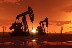 silhuett av olja pumps på solnedgång. energi kris. generativ ai foto