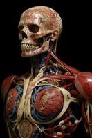 anatomisk mänsklig kropp med muskulös och cirkulations- system. generativ ai foto