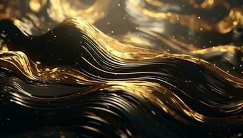 abstrakt svart guld Vinka bakgrund. ai genererad foto