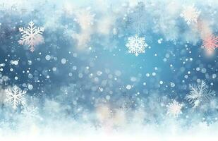 ofokuserad snöflingor vinter- bakgrund illustration. ai genererad foto