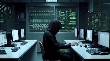 anonym hacker. begrepp av mörk webb, Cyber brott, Cyber attack, etc. ai genererad bild foto
