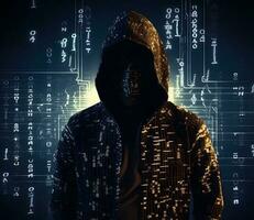 anonym hacker. begrepp av Cyber brott, Cyber attack, mörk webb. ai genererad foto