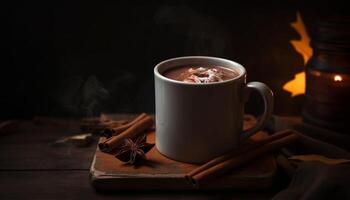 varm choklad med marshmallow och muskot strössel genererad förbi ai foto