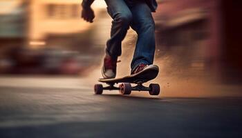 skateboard män i stad, utför extrem stunts genererad förbi ai foto