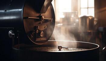 metallisk maskineri bryggning färsk gourmet kaffe inomhus genererad förbi ai foto