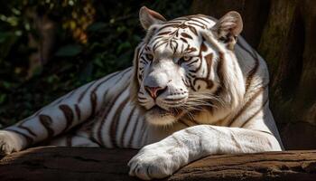 majestätisk bengal tiger stirrande med aggression genererad förbi ai foto