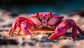 utfall lättfot krabba klämmande skaldjur på sand genererad förbi ai foto
