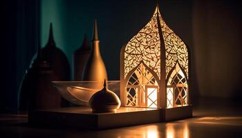 ramadan firande upplyst lyktor symbolisera andlighet i arabicum kulturer genererad förbi ai foto