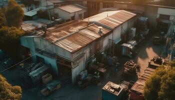 rostig maskineri på gammal fabrik tak utomhus genererad förbi ai foto