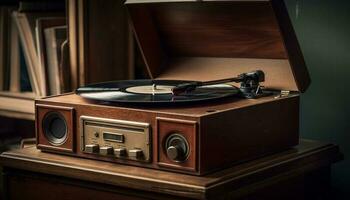 nostalgisk grammofon spelar i gammal fashioned nattklubb genererad förbi ai foto
