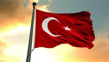 turkiska flagga flygande hög, symbol av stolthet och patriotism genererad förbi ai foto