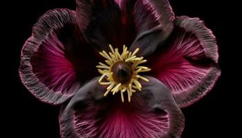 hibiskus, randig kronblad, fokus på ståndare, extrem stänga upp genererad förbi ai foto