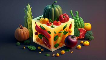 färsk grönsaker i blockera med geometrisk figur ,generativ ai foto