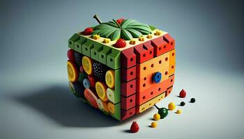 färsk och friska mat med kub geometrisk former ,generativ ai foto