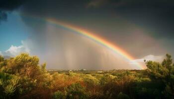 vibrerande natur målarfärger en regnbåge i himmel genererad förbi ai foto