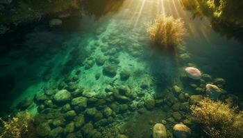 tropisk fisk simma i transparent blå vatten genererad förbi ai foto