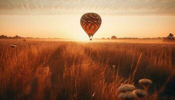 flygande varm luft ballong, äventyr i natur genererad förbi ai foto