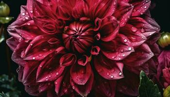 vibrerande kronblad av en våt dahlia, fokus på förgrund släppa genererad förbi ai foto