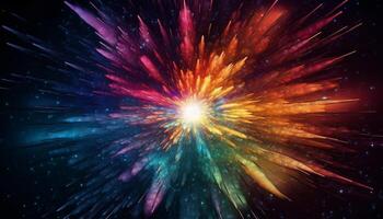 abstrakt galax exploderar i mång färgad supernova, belysande stjärna fält bakgrund genererad förbi ai foto