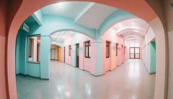de modern arkitektur av de sjukhus ingång hall är fantastisk genererad förbi ai foto