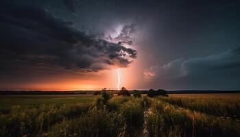 de vind turbin genererar elektricitet i de lugn skog landskap genererad förbi ai foto