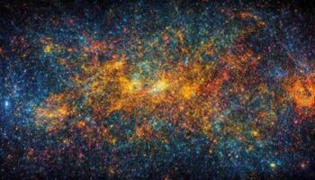 abstrakt galax bakgrund med exploderande mång färgad stjärna former belysande natt genererad förbi ai foto