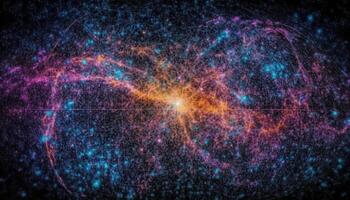 trogen galax exploderar i mång färgad kaos, belysande stjärna fält bakgrund genererad förbi ai foto