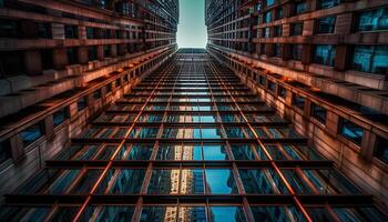 modern skyskrapa tänds stad horisont med trogen stål och glas genererad förbi ai foto