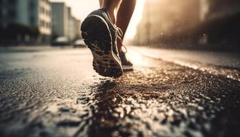 friska idrottare joggning utomhus i sporter Kläder för välbefinnande genererad förbi ai foto